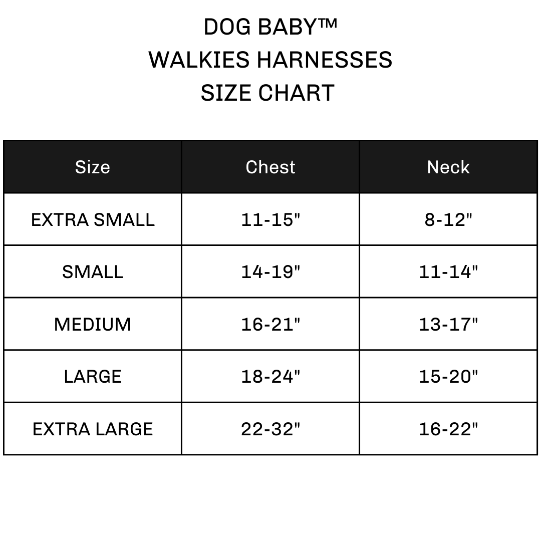 walkies dog harness size chart