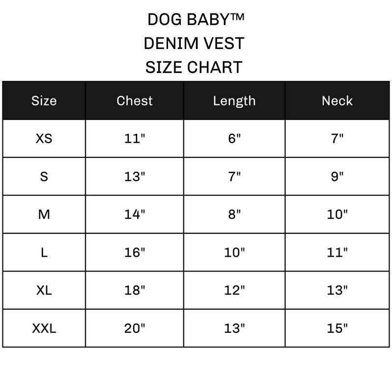 Size Chart for Dog Battle Vest
