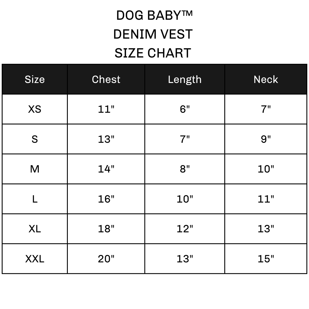 dog battle vest size chart